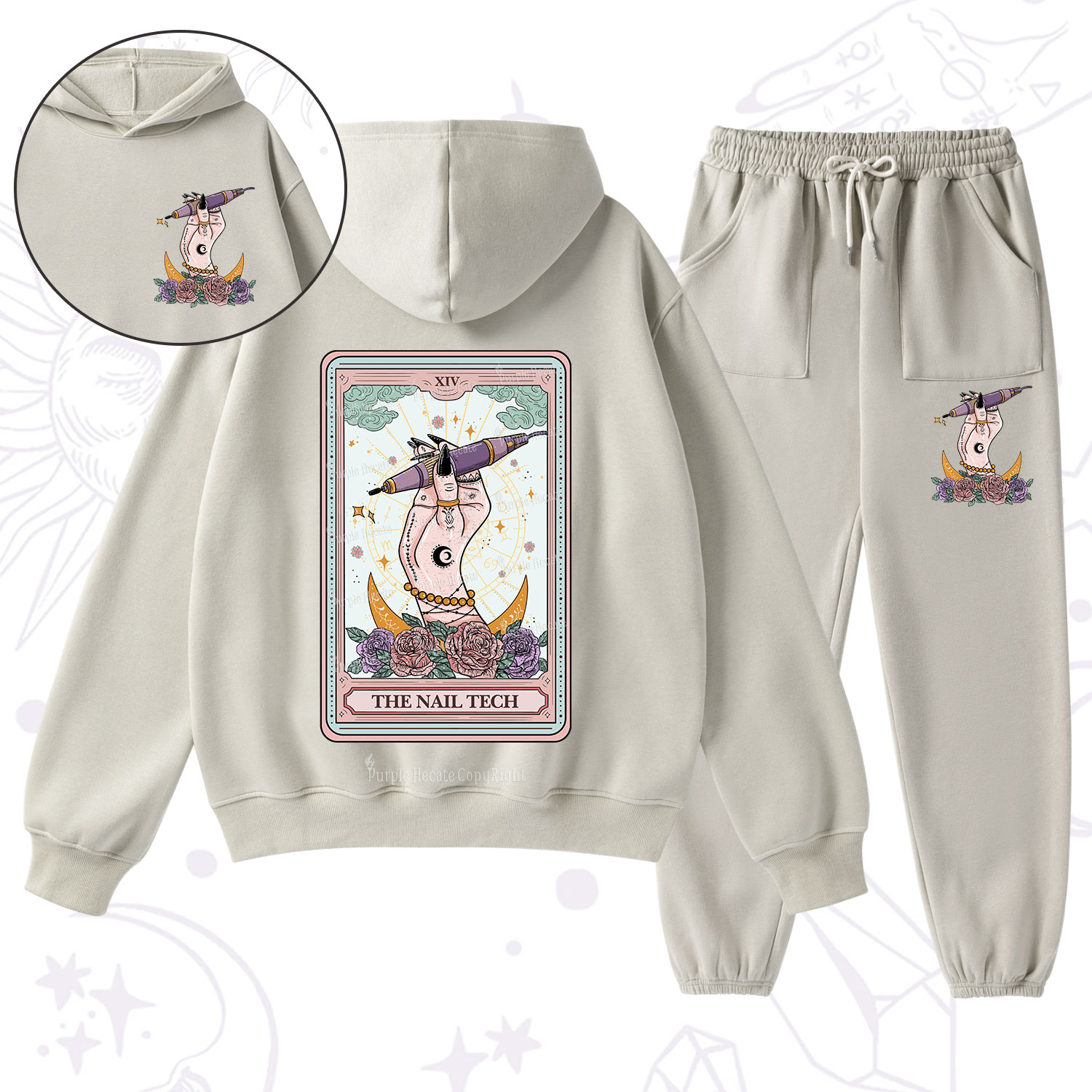 Purplehecate The Nail Tech Tarot Card Fleece Hoodie Suit
