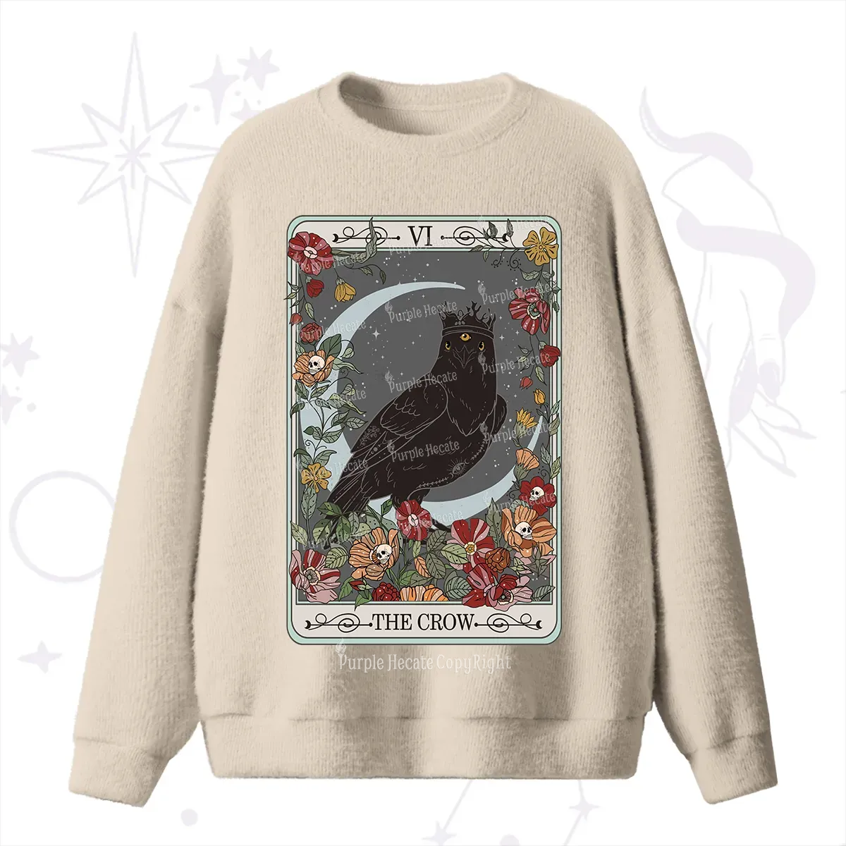 Purplehecate The Crow Tarot Card Fuzzy Ugly Sweater