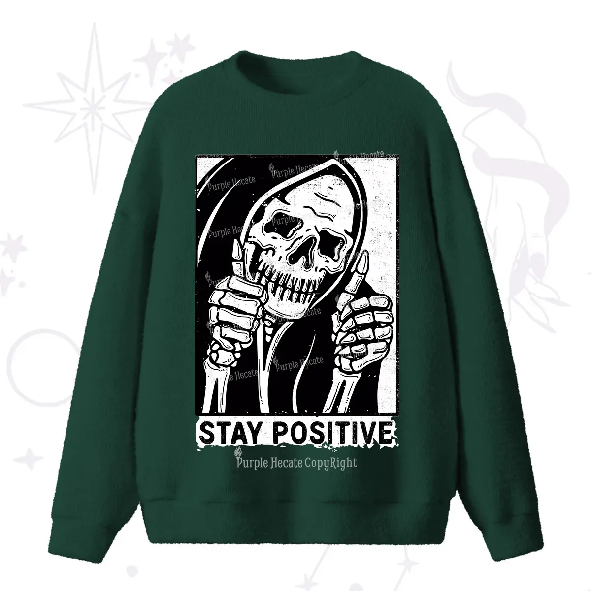 Purplehecate Stay Positive Fuzzy Ugly Sweater