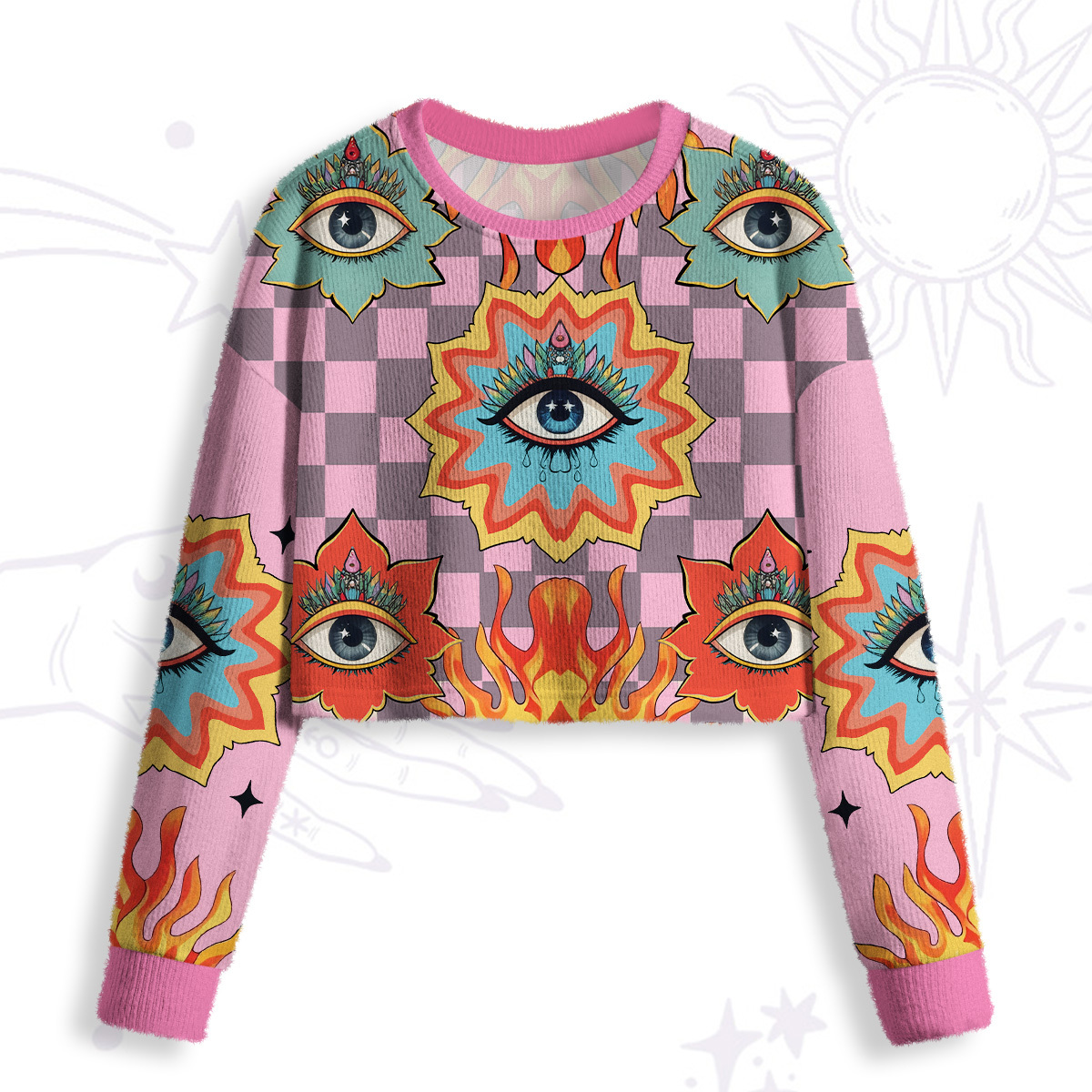 Purplehecate Awakening Flame Crop Fuzzy Ugly Sweatshirt