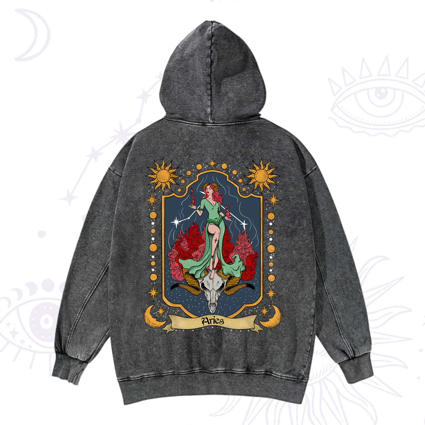 Magic Purplehecate Aries Zodiac Washed Hoodie