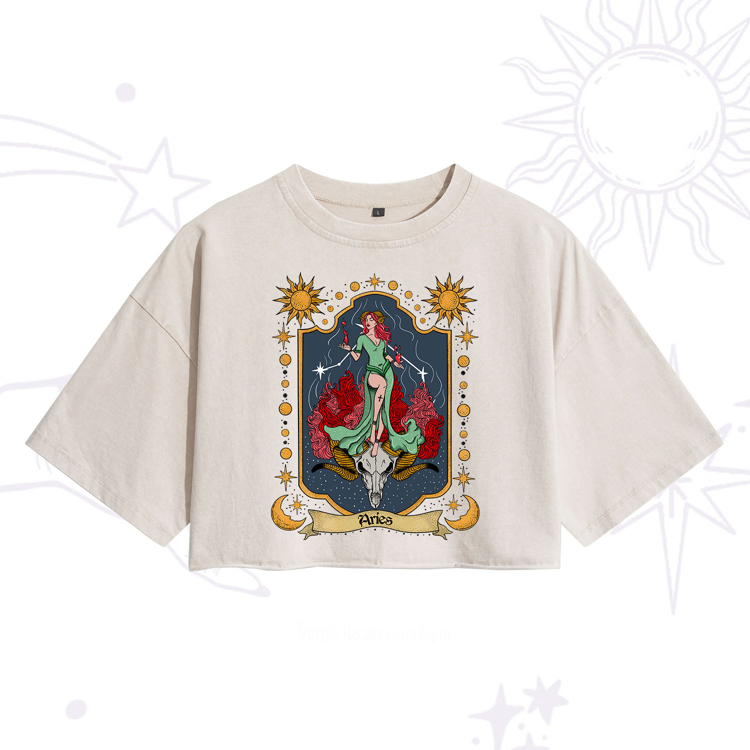 Purplehecate Aries Zodiac Washed Cropped T-Shirt