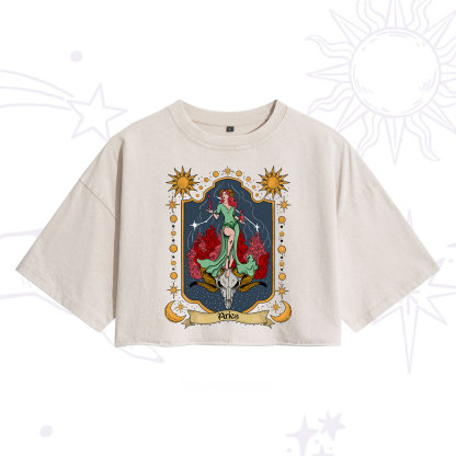 Purplehecate Aries Zodiac Washed Cropped T-Shirt