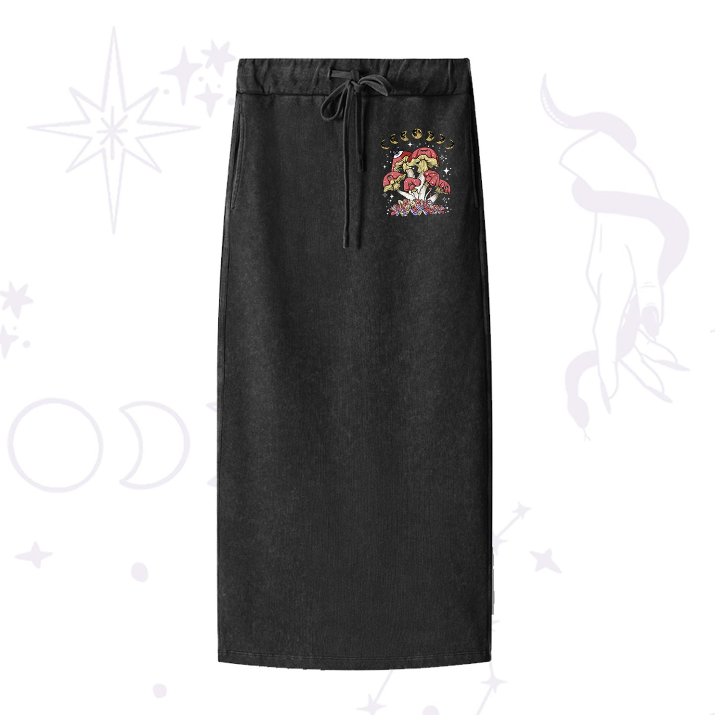 Purplehecate Magic Mushroom Washed Drawstring Long Skirt