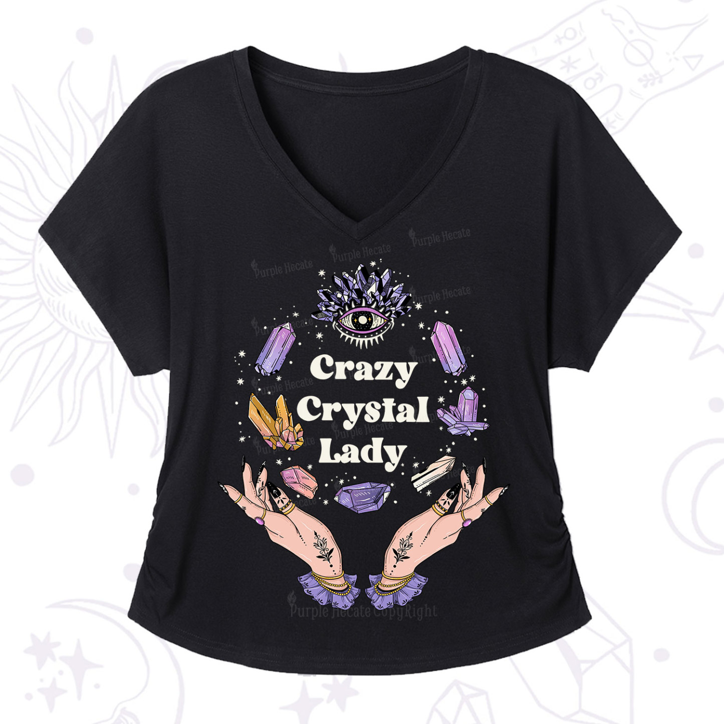 Purplehecate Crazy Crystal Lady V-Neck T-Shirt