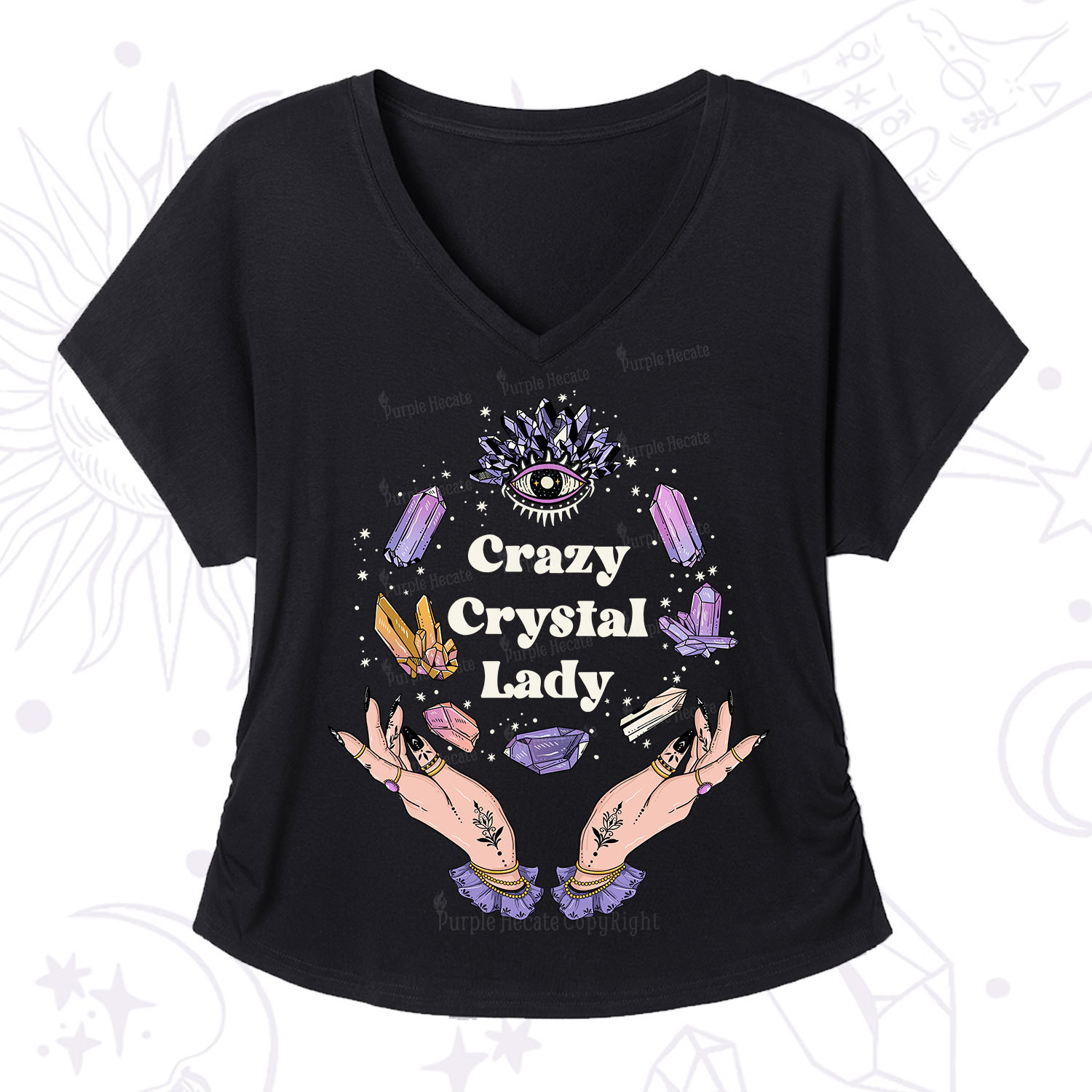 Purplehecate Crazy Crystal Lady V-Neck T-Shirt