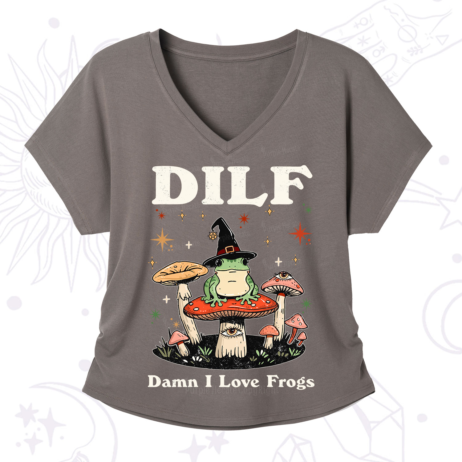 Purplehecate Dilf Damn I Love Frogs V-Neck T-Shirt