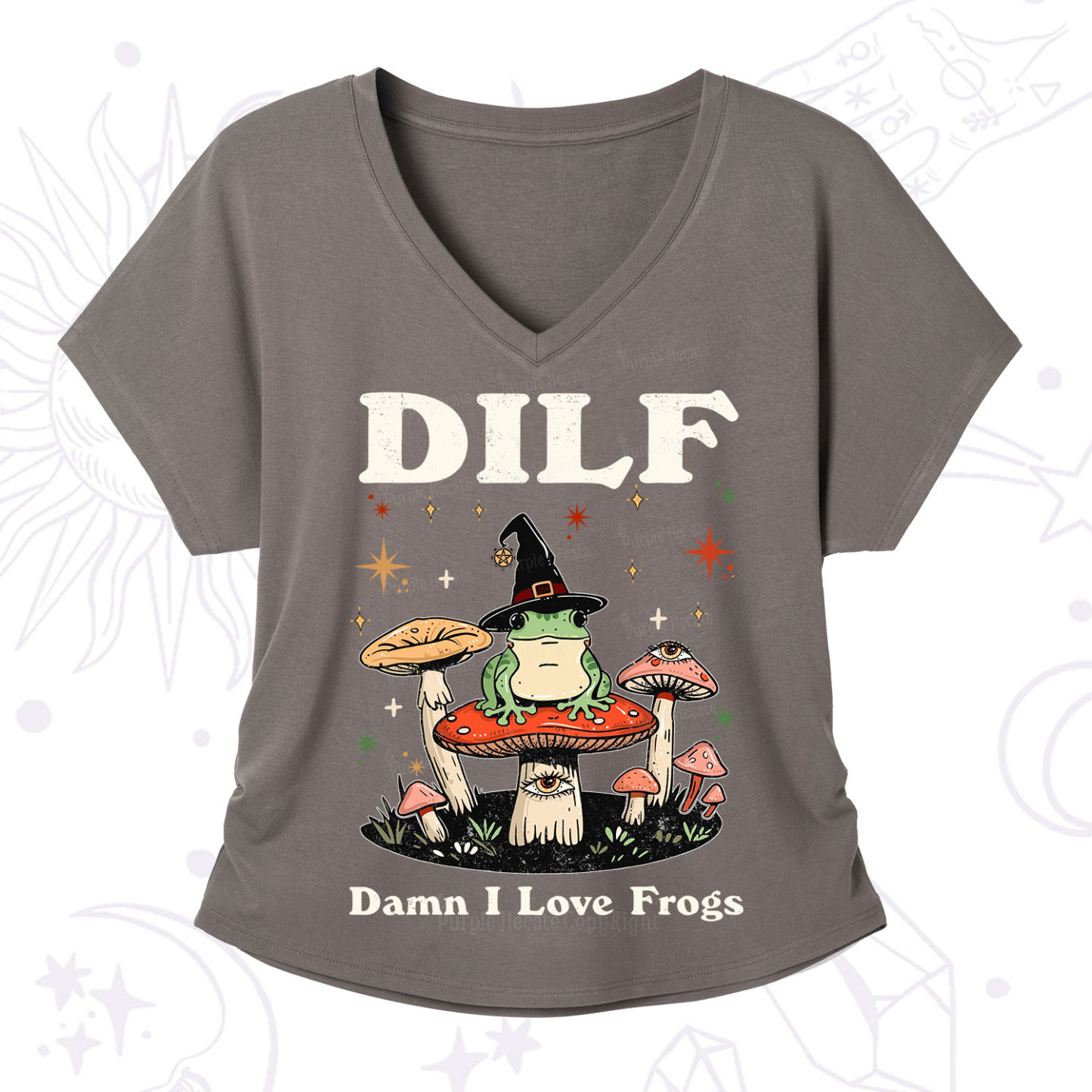 Purplehecate Dilf Damn I Love Frogs V-Neck T-Shirt