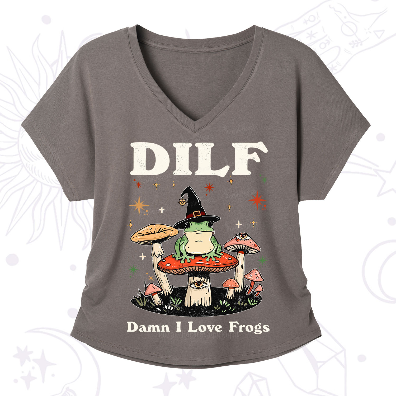 Purplehecate Dilf Damn I Love Frogs V-Neck T-Shirt