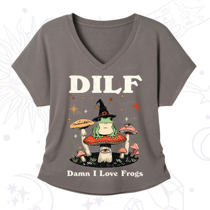 Purplehecate Dilf Damn I Love Frogs V-Neck T-Shirt
