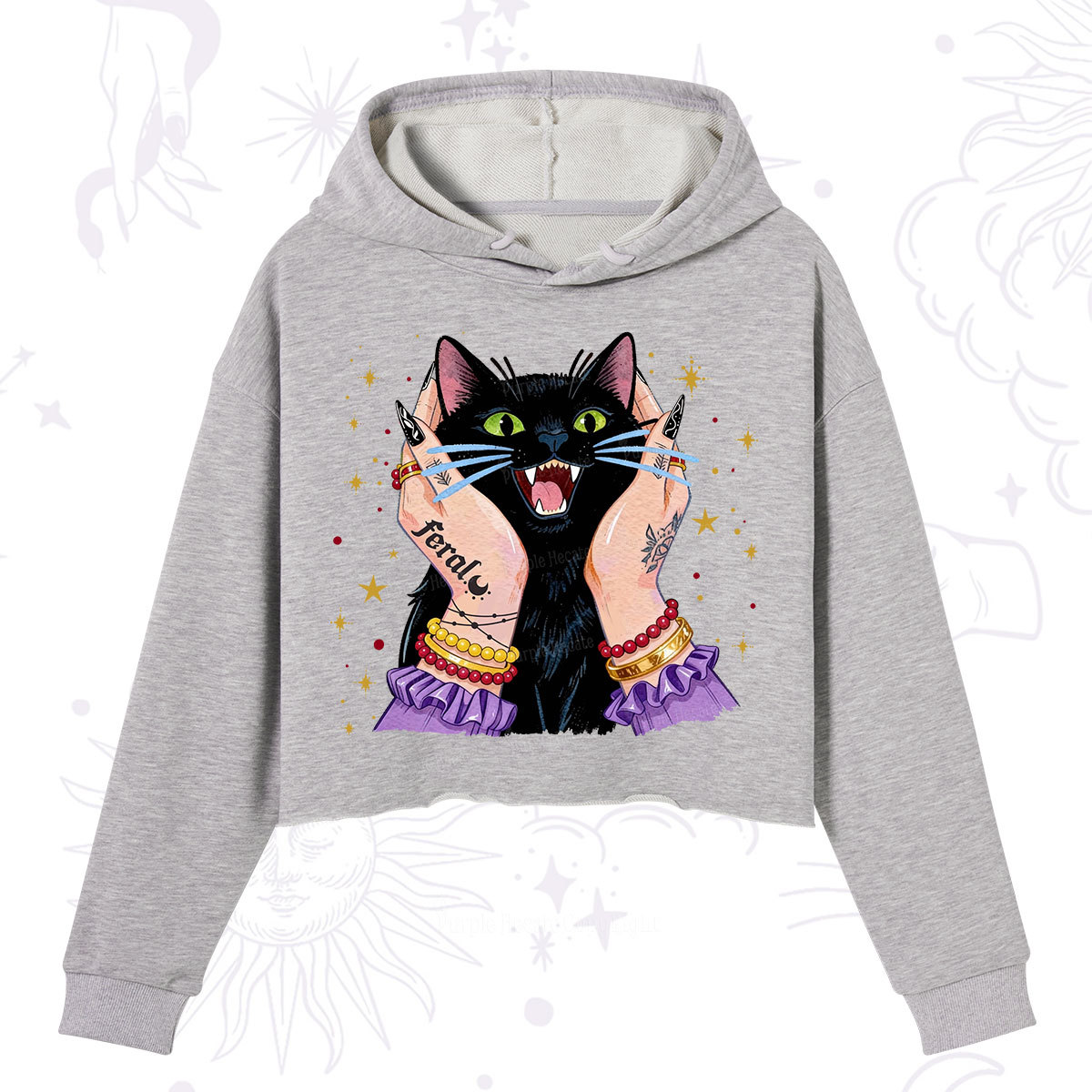 Purplehecate Feral Cat Magic Crop Hoodie