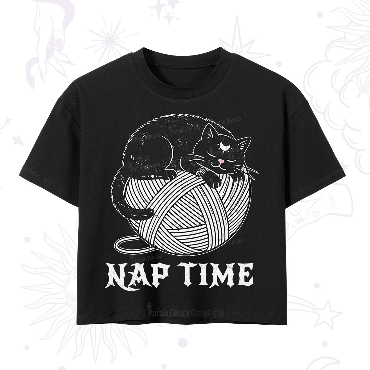 Purplehecate Nap Time Cat Crop T-Shirt