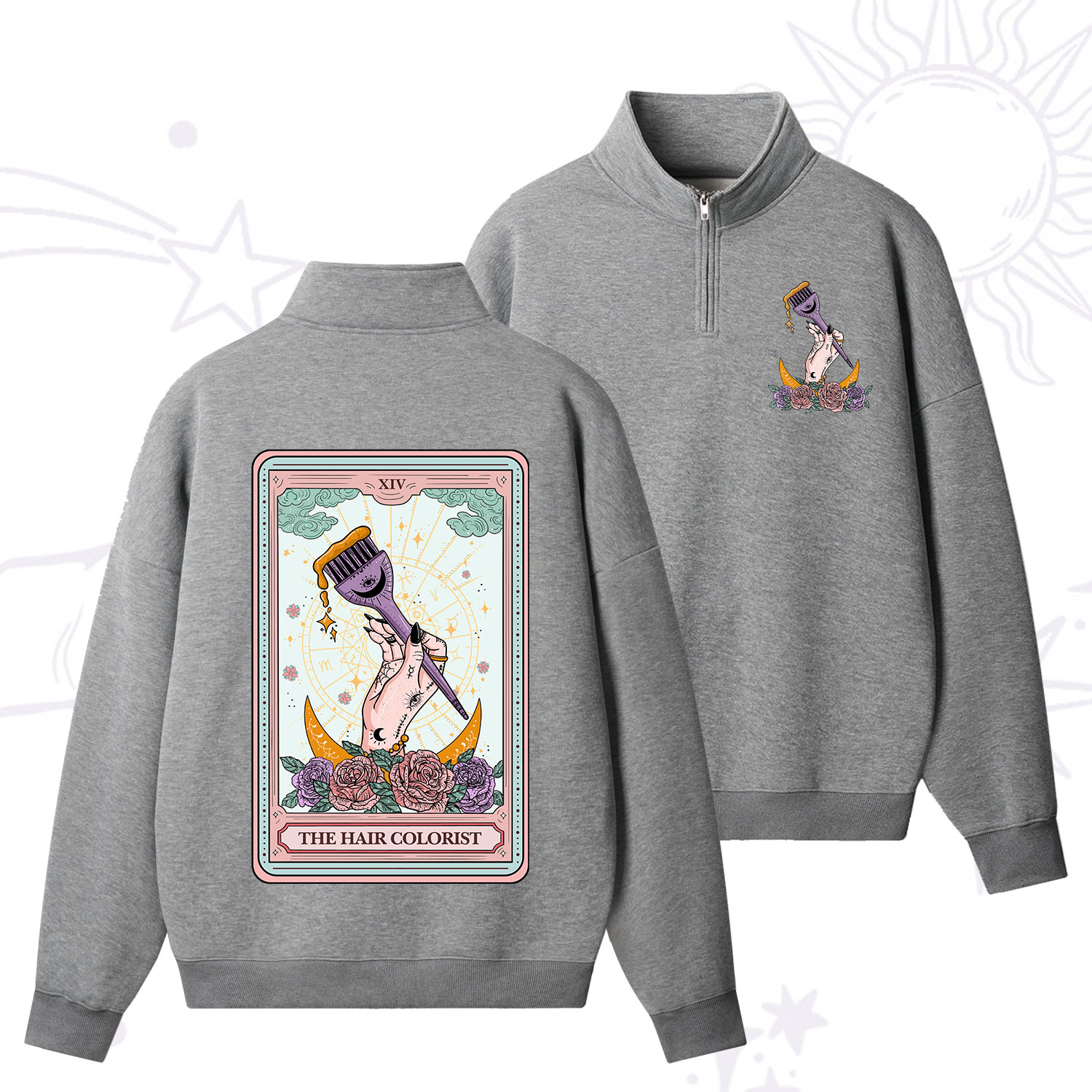 Purplehecate The Hair Colorist Tarot Zip Fleece Sweatshirt