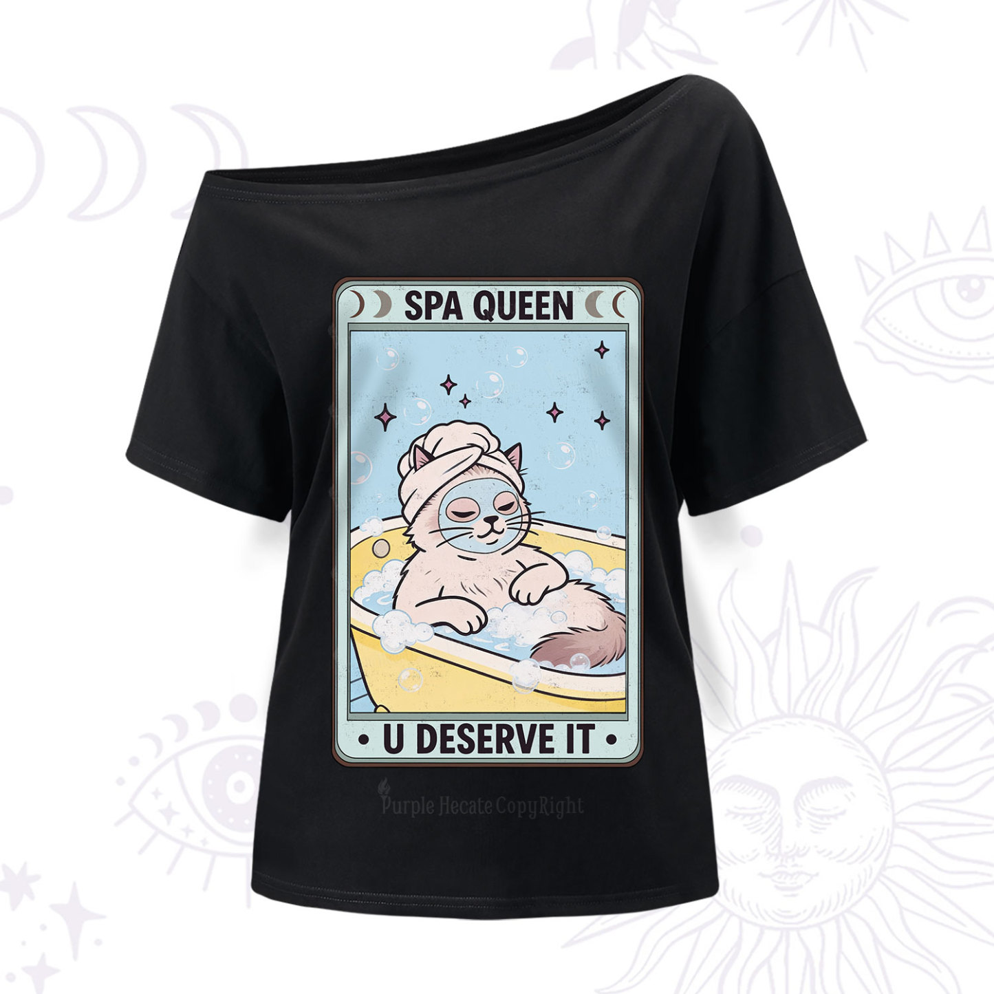Purplehecate The Spa Queen Cat Tarot One Shoulder T-Shir