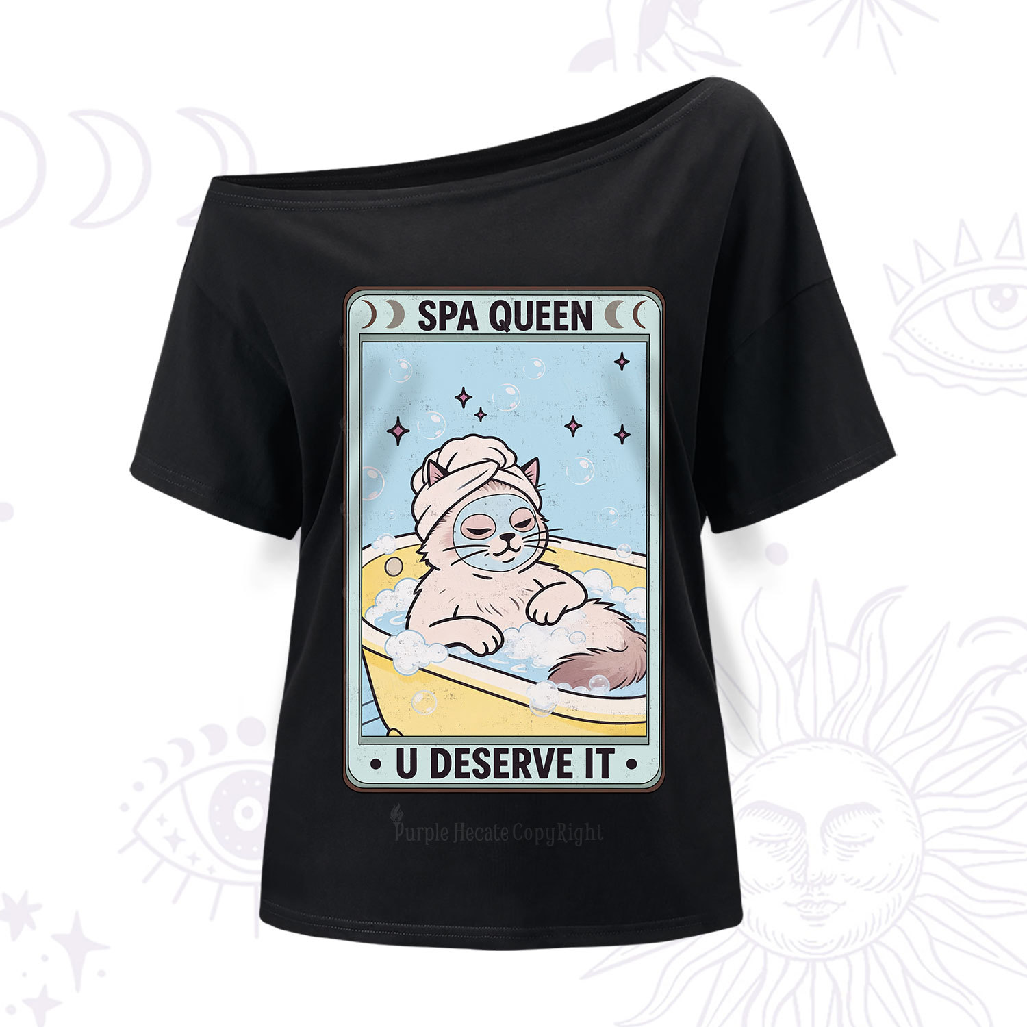 Purplehecate The Spa Queen Cat Tarot One Shoulder T-Shir