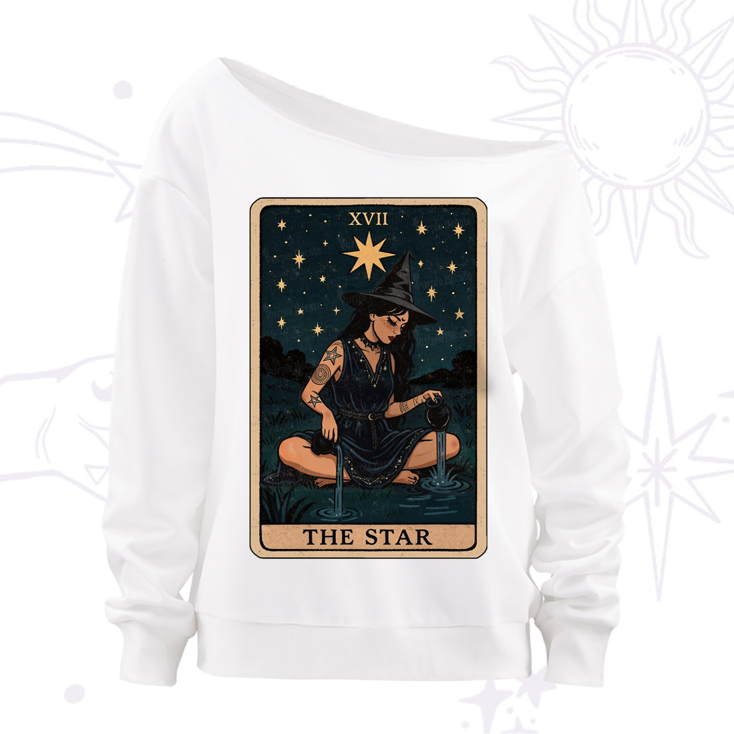 Purplehecate The Star Witch Tarot Off The Shoulder Sweatshirt