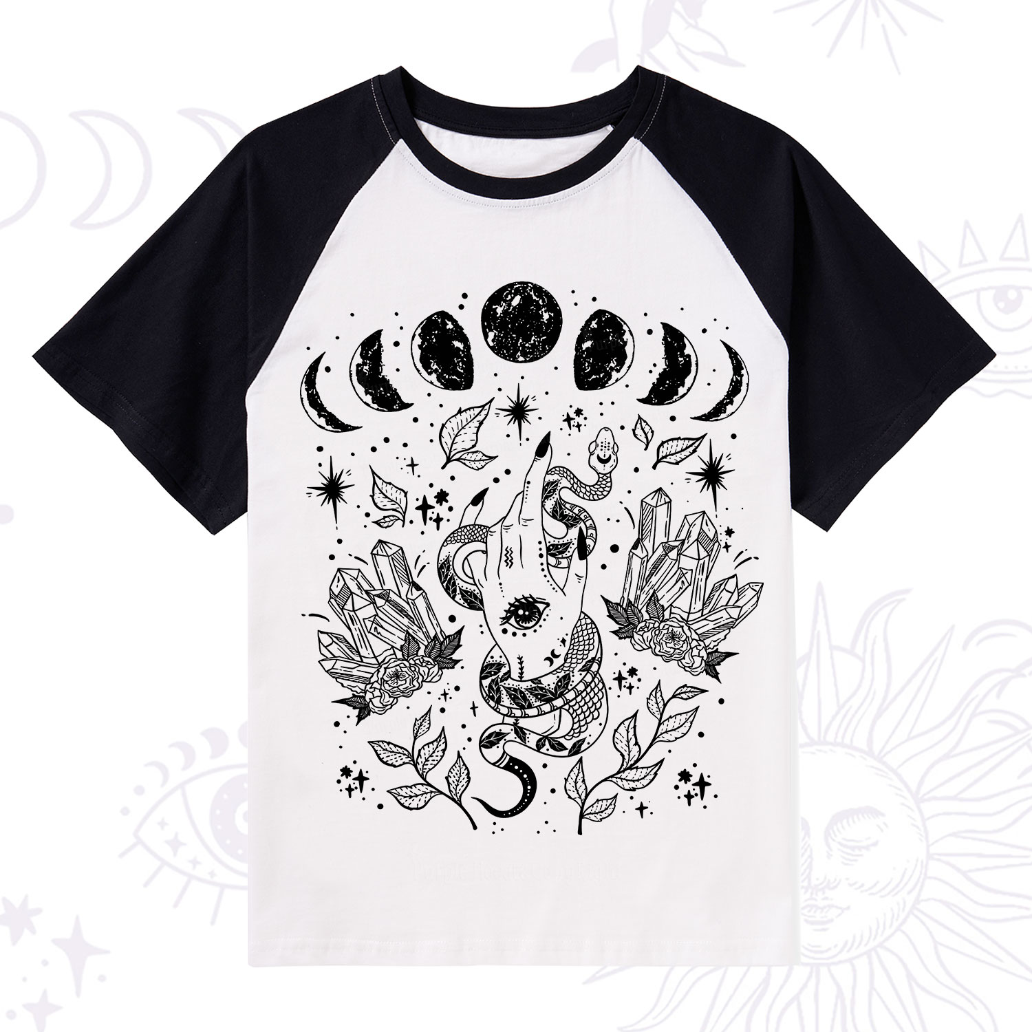 Purplehecate Reach For The Moon Raglan Short Sleeve T‑Shirt