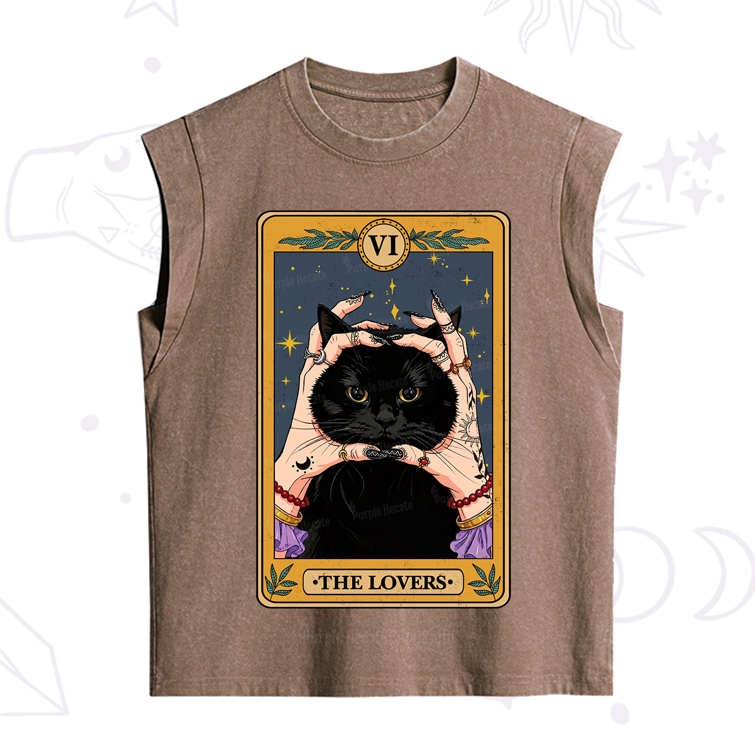 Purplehecate Black Cat The Lovers Tarot Card Vintage Washed Tank