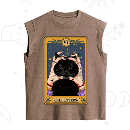 Purplehecate Black Cat The Lovers Tarot Card Vintage Washed Tank