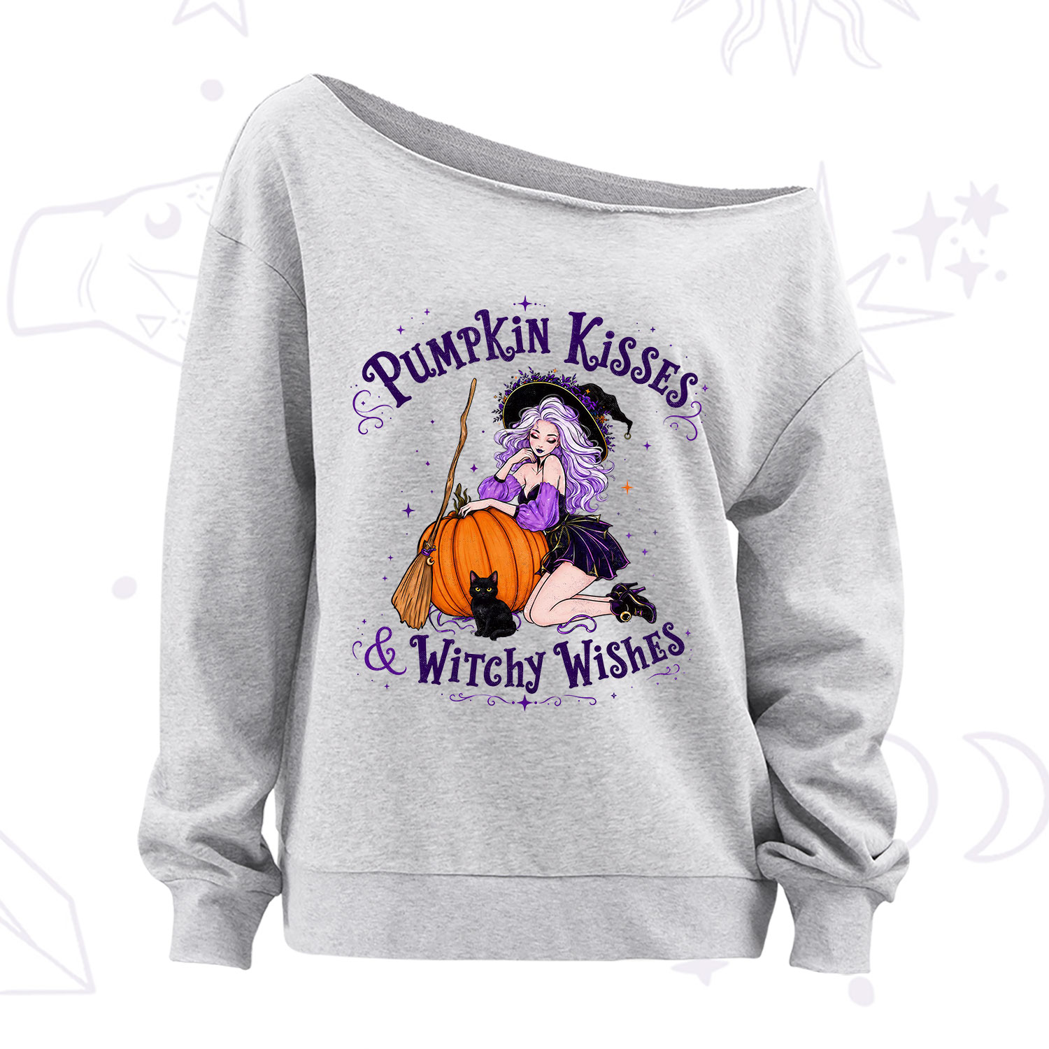 Purplehecate Pumpkin Kisses & Witchy Wishes Off The Shoulder Sweatshirt