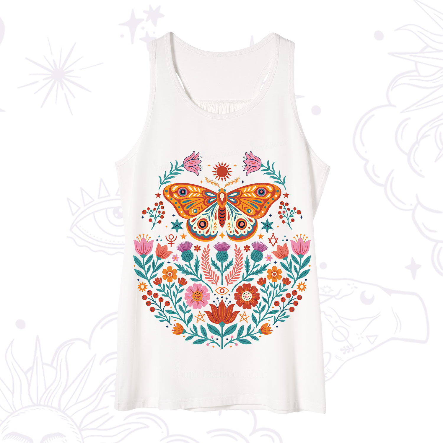 Purplehecate Boho Colorful Celestial Moth Tank