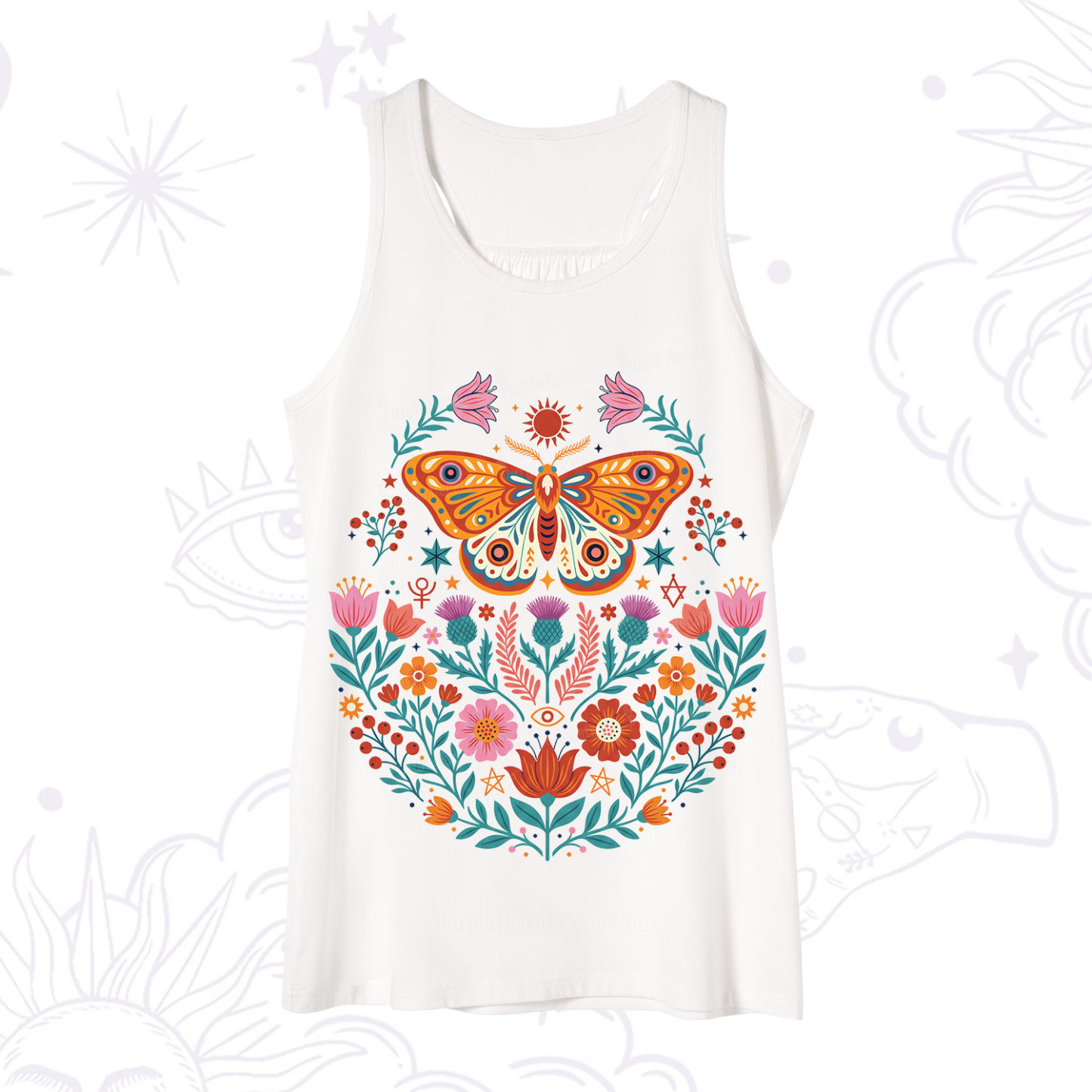 Purplehecate Boho Colorful Celestial Moth Tank
