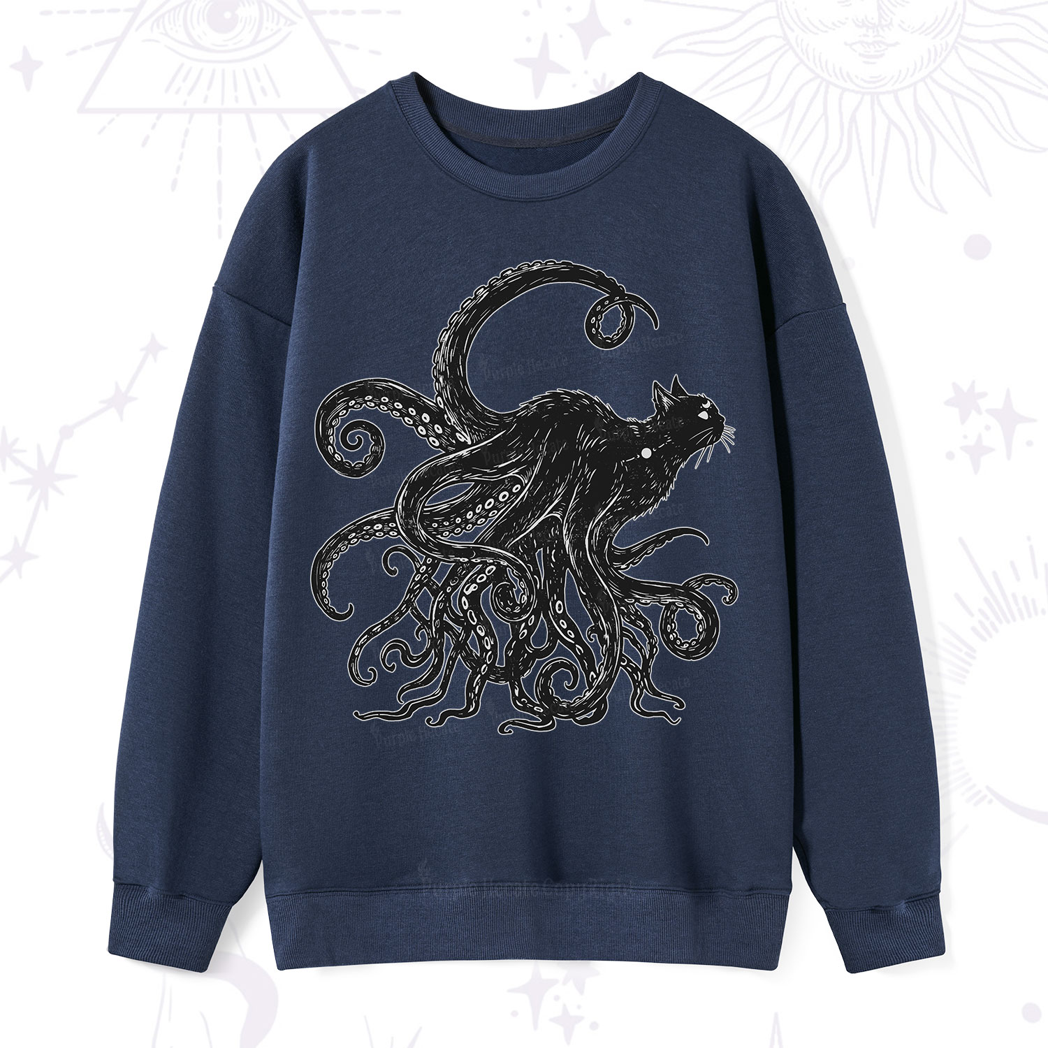 Purplehecate Black Cat with Octopus Tentacles Sweatshirt