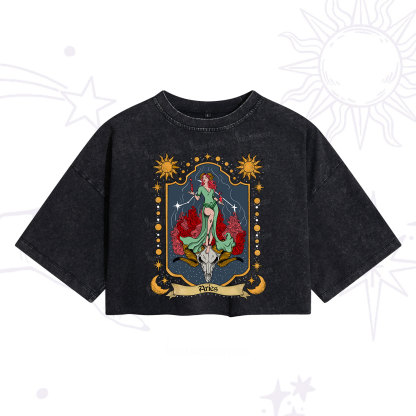 Purplehecate Aries Zodiac Washed Cropped T-Shirt