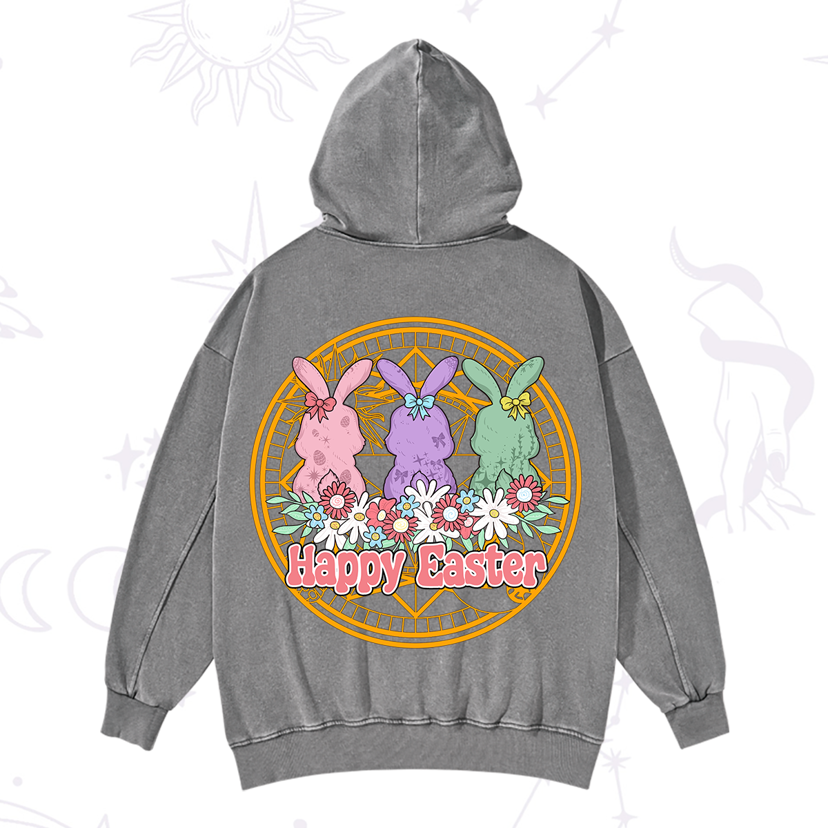 Purplehecate Happy Easter Bunny Washed Hoodie