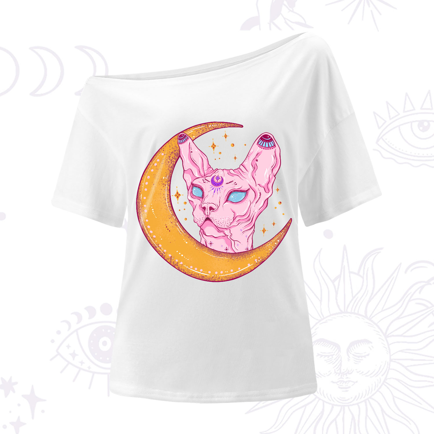Purplehecate Mystical Witchy Cat One-Shoulder T-Shirt