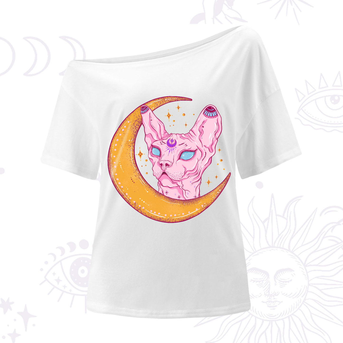 Purplehecate Mystical Witchy Cat One-Shoulder T-Shirt