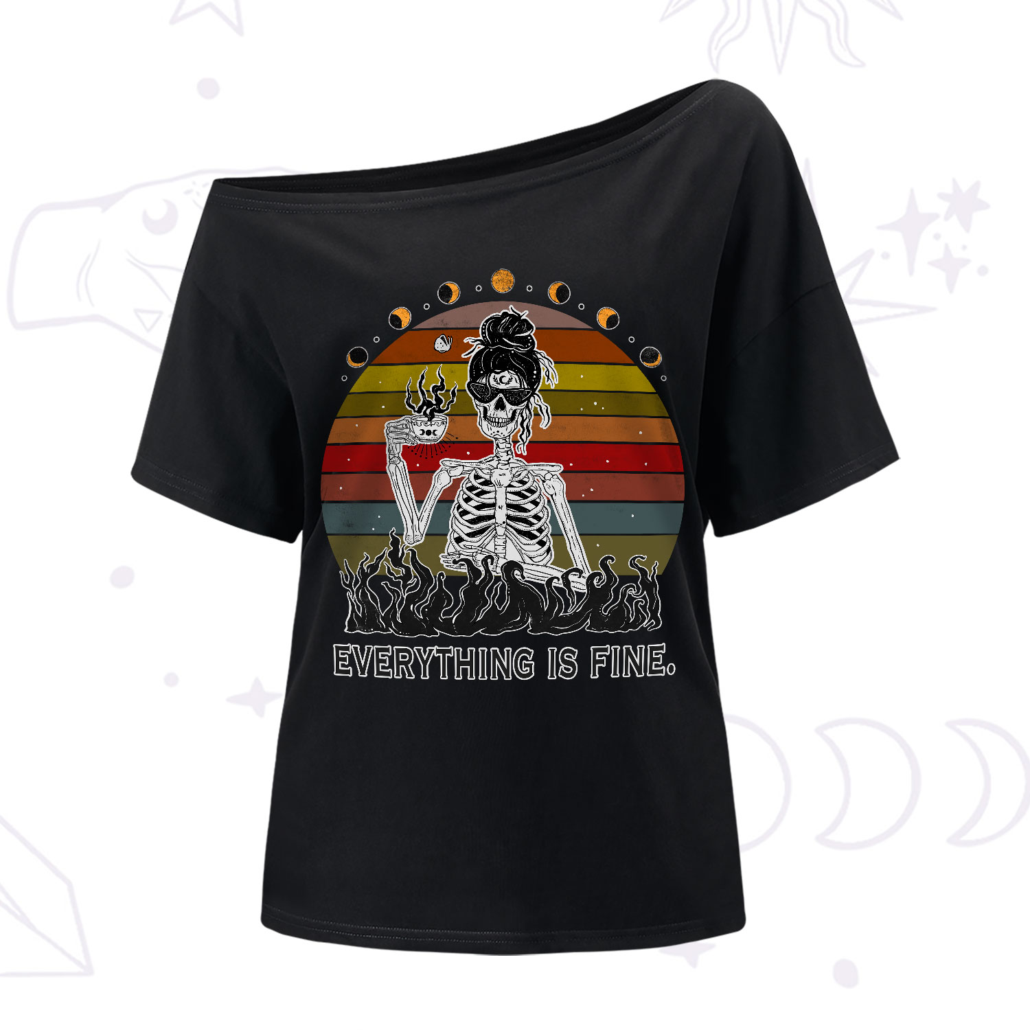 Purplehecate Everything Is Fine Skeleton One-Shoulder T-Shirt