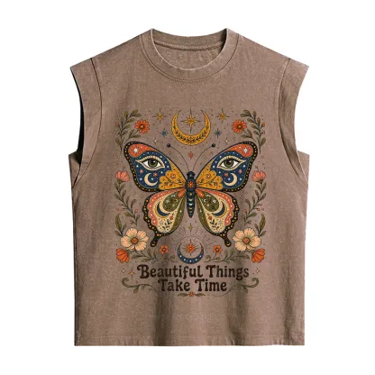 Purplehecate Beautiful Things Take Time Butterfly Vintage Washed Tank
