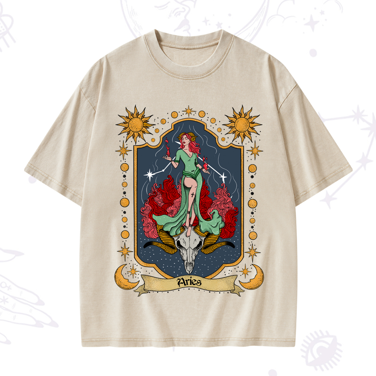 Purplehecate Aries Zodiac Washed T-Shirt