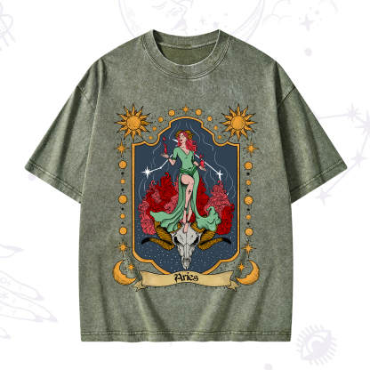 Purplehecate Aries Zodiac Washed T-Shirt