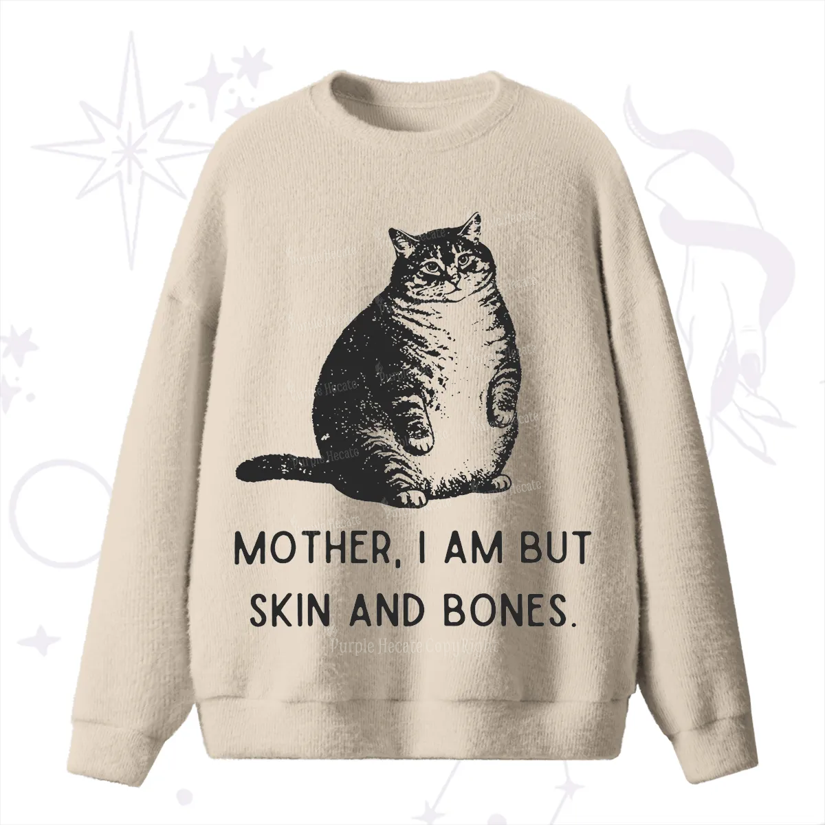 Purplehecate Cat Mother I Am But Skin And Bones Fuzzy Ugly Sweater