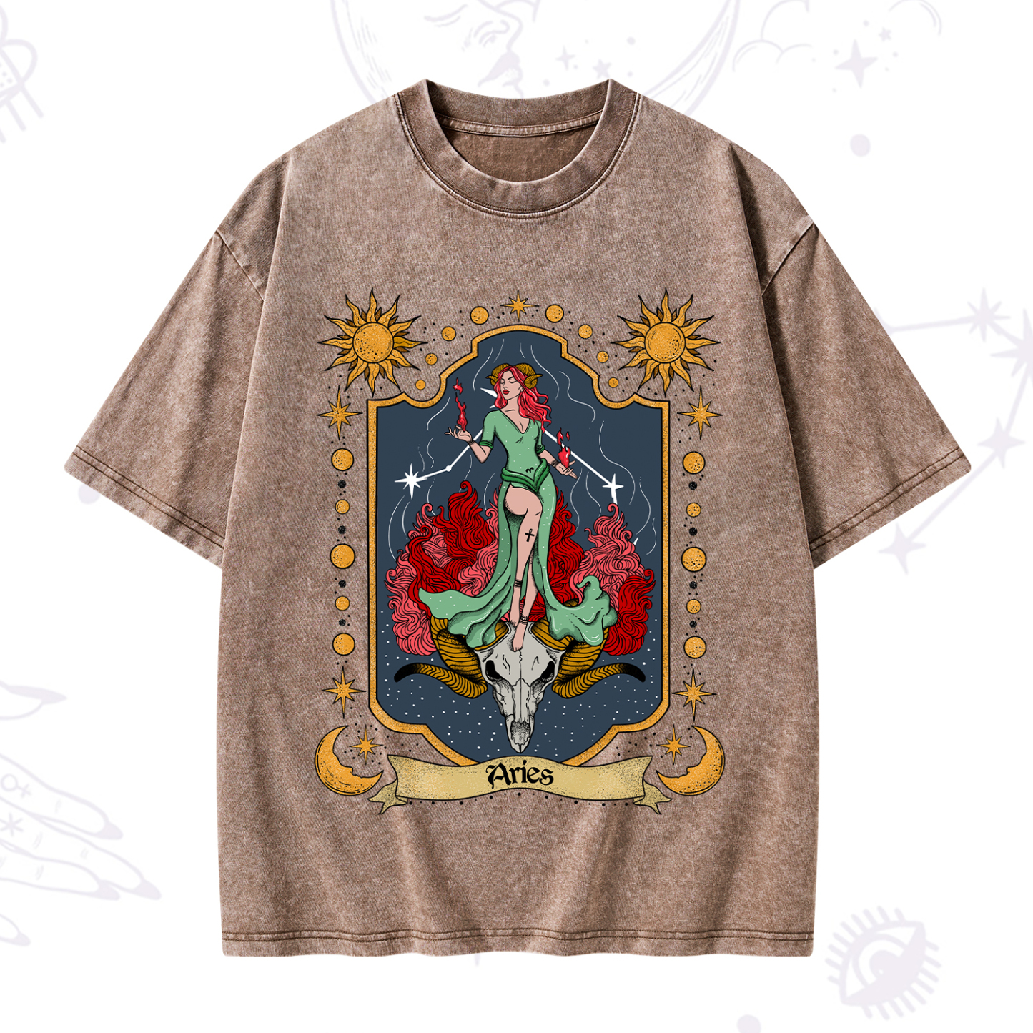 Purplehecate Aries Zodiac Washed T-Shirt