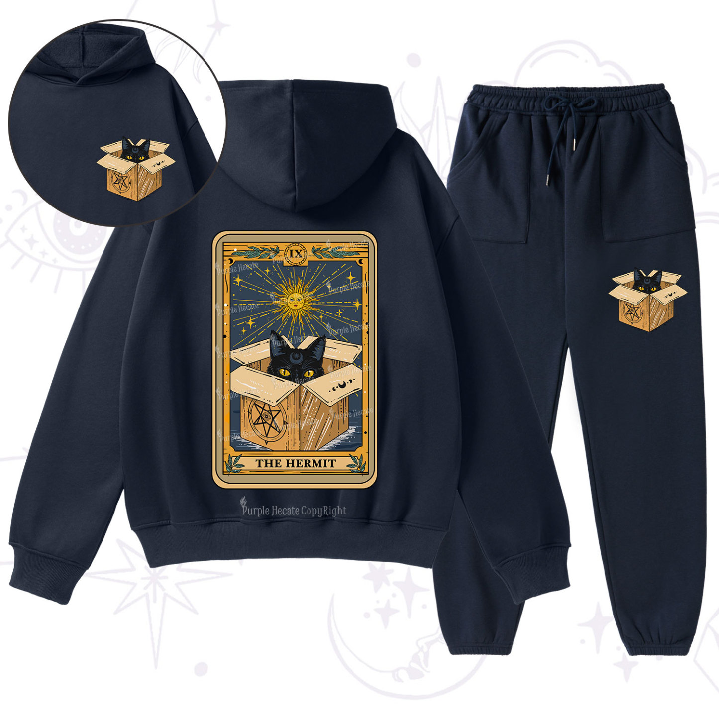 Purplehecate The Hermit Cat Tarot Card Fleece Hoodie Suit