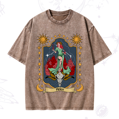 Purplehecate Aries Zodiac Washed T-Shirt
