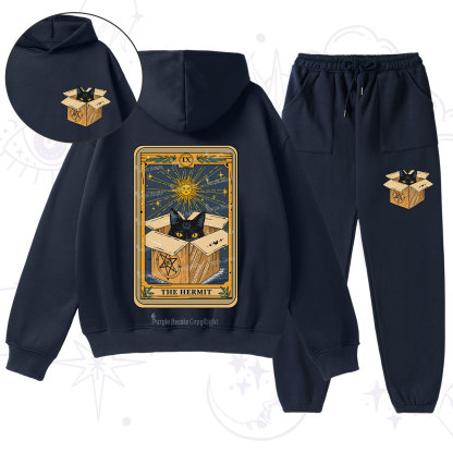 Purplehecate The Hermit Cat Tarot Card Fleece Hoodie Suit