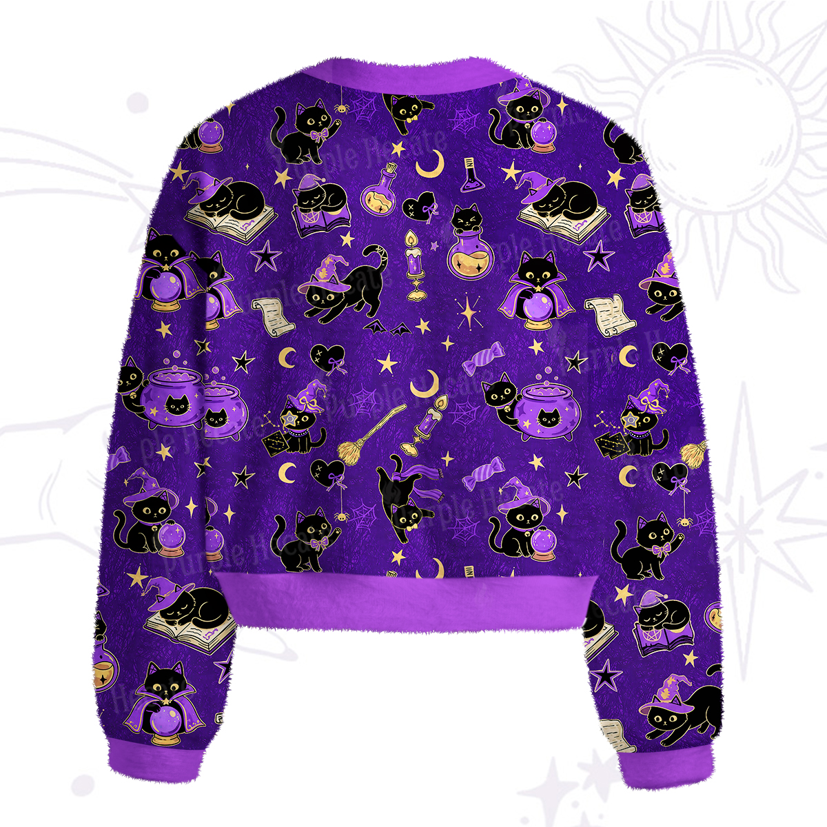 Purplehecate Black Cat Secrets Fuzzy Crewneck Sweater