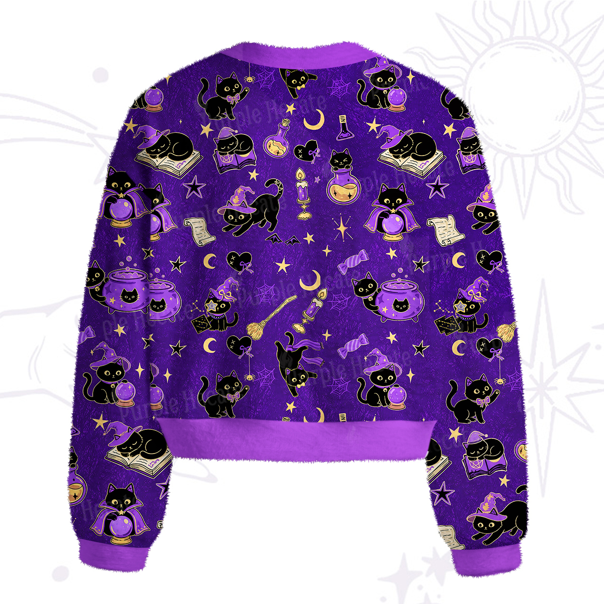 Purplehecate Black Cat Secrets Fuzzy Crewneck Sweater