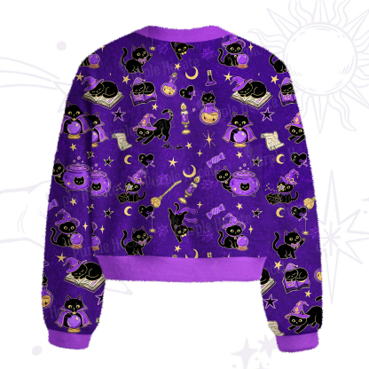 Purplehecate Black Cat Secrets Fuzzy Crewneck Sweater