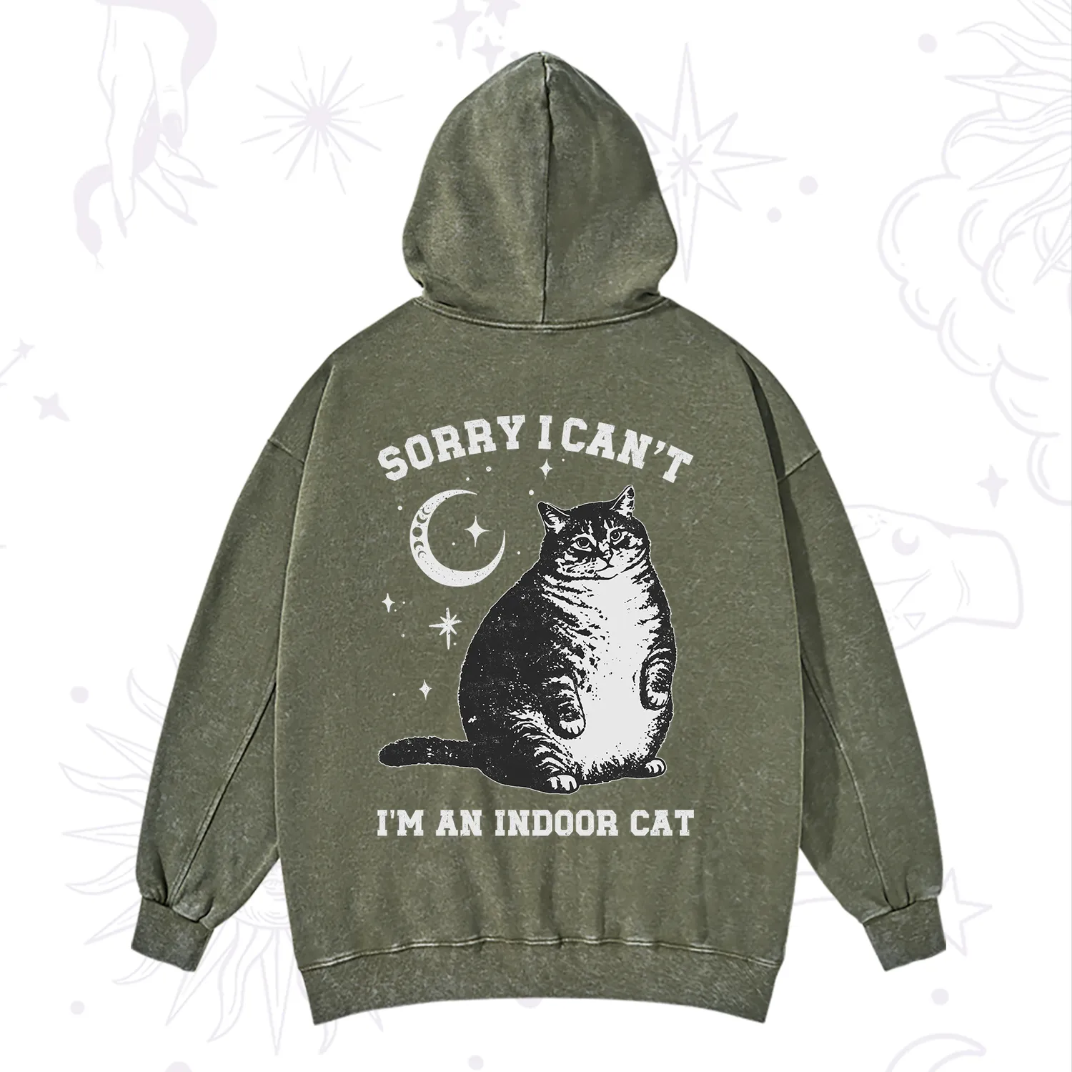 Purplehecate Sorry I Can't Go I'm an Indoor Cat Washed Hoodie