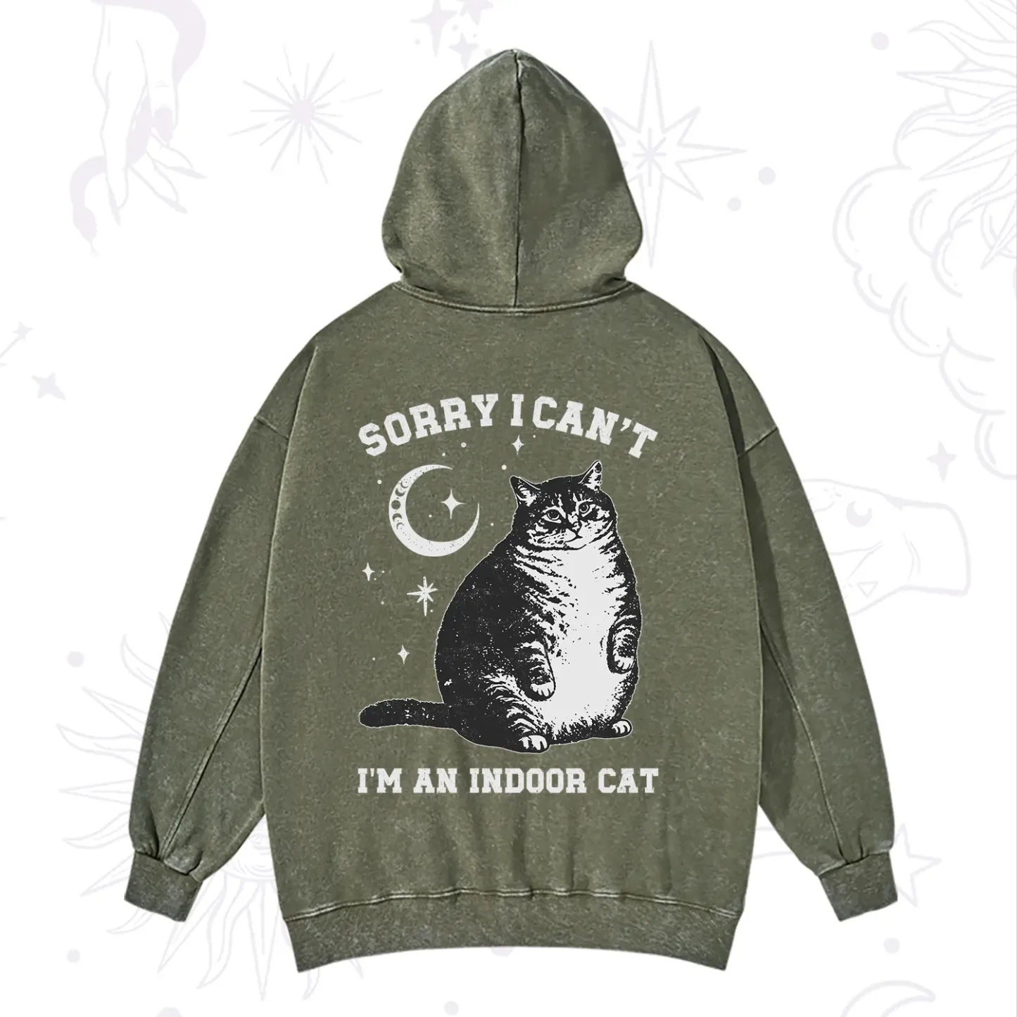 Purplehecate Sorry I Can't Go I'm an Indoor Cat Washed Hoodie