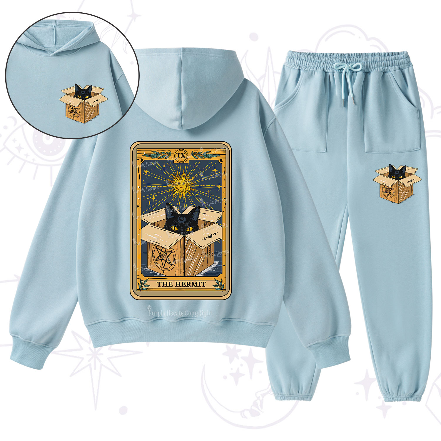 Purplehecate The Hermit Cat Tarot Card Fleece Hoodie Suit