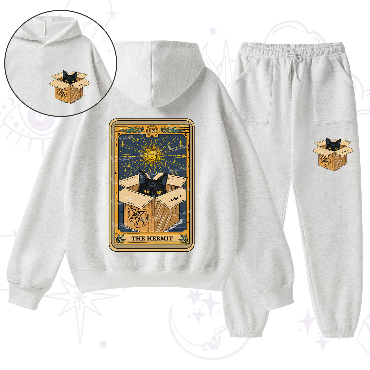 Purplehecate The Hermit Cat Tarot Card Fleece Hoodie Suit
