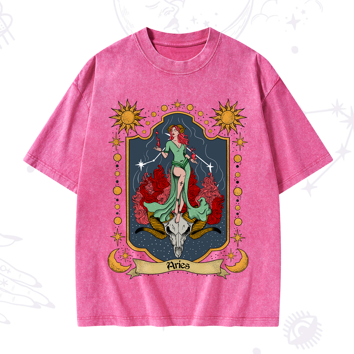 Purplehecate Aries Zodiac Washed T-Shirt