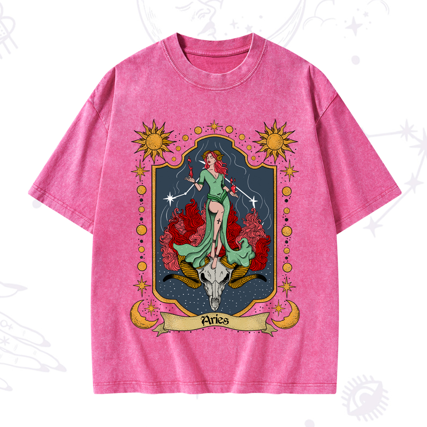 Purplehecate Aries Zodiac Washed T-Shirt