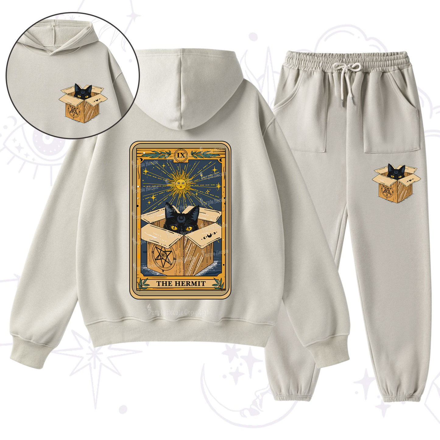 Purplehecate The Hermit Cat Tarot Card Fleece Hoodie Suit